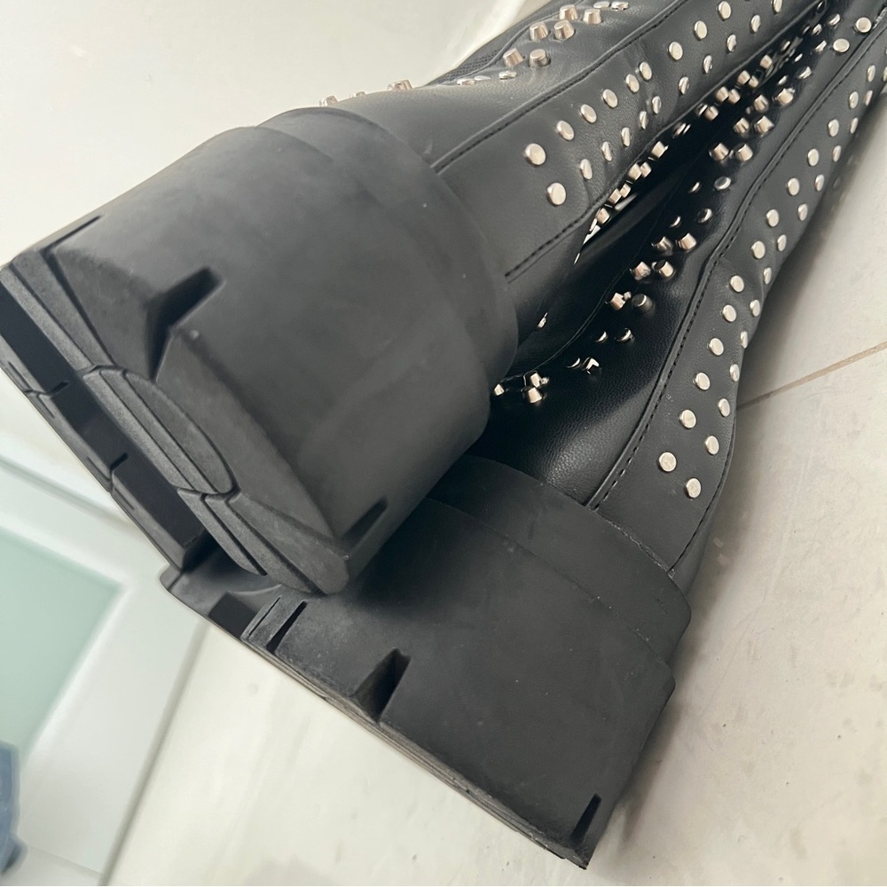 NEW ZARA Studded Chunky Moto Boots Black Chelsea Vegan Leather m size 6 / 36 EU - Picture 8 of 13